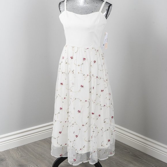 Aqua Dresses & Skirts - NWT Aqua Ivory Embroidered Floral Party Dress - L